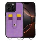 For iPhone 16 Pro Max Crossbody Skin Card Bag Lanyard Phone Case(Purple) - 1