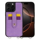 For iPhone 16 Pro Crossbody Skin Card Bag Lanyard Phone Case(Purple) - 1