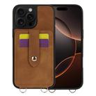 For iPhone 16 Pro Crossbody Skin Card Bag Lanyard Phone Case(Brown) - 1