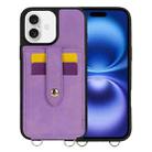 For iPhone 16 Plus Crossbody Skin Card Bag Lanyard Phone Case(Purple) - 1