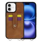 For iPhone 16 Plus Crossbody Skin Card Bag Lanyard Phone Case(Brown) - 1