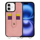 For iPhone 16 Crossbody Skin Card Bag Lanyard Phone Case(Pink) - 1