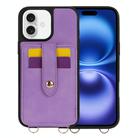 For iPhone 16 Crossbody Skin Card Bag Lanyard Phone Case(Purple) - 1