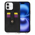 For iPhone 16 Crossbody Skin Card Bag Lanyard Phone Case(Black) - 1