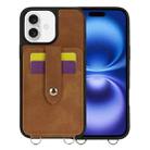 For iPhone 16 Crossbody Skin Card Bag Lanyard Phone Case(Brown) - 1