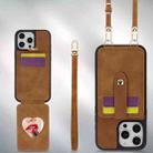 For iPhone 16 Crossbody Skin Card Bag Lanyard Phone Case(Brown) - 2