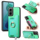 For Motorola Moto G 5G 2024 Retro Magsafe Cross Leather Ring Holder Card Bag Phone Case(Green) - 1