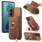 For Motorola Moto G 5G 2024 Retro Magsafe Cross Leather Ring Holder Card Bag Phone Case(Brown) - 1