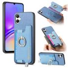 For Samsung Galaxy XCover 7 Retro Cross Leather Ring Horizontal Insert Card Bag MagSafe Phone Case(Blue) - 1