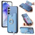 For Samsung Galaxy A55 5G Retro Cross Leather Ring Horizontal Insert Card Bag MagSafe Phone Case(Blue) - 1