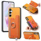For Samsung Galaxy A35 5G Retro Cross Leather Ring Horizontal Insert Card Bag MagSafe Phone Case(Yellow) - 1