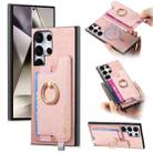 For Samsung Galaxy S24 Ultra 5G Retro Magsafe Cross Leather Ring Holder Card Bag Phone Case(Pink) - 1