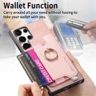 For Samsung Galaxy S24 Ultra 5G Retro Magsafe Cross Leather Ring Holder Card Bag Phone Case(Pink) - 3