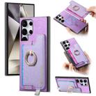 For Samsung Galaxy S24 Ultra 5G Retro Magsafe Cross Leather Ring Holder Card Bag Phone Case(Purple) - 1