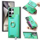 For Samsung Galaxy S24 Ultra 5G Retro Magsafe Cross Leather Ring Holder Card Bag Phone Case(Green) - 1