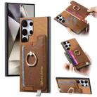 For Samsung Galaxy S24 Ultra 5G Retro Magsafe Cross Leather Ring Holder Card Bag Phone Case(Brown) - 1