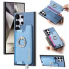 For Samsung Galaxy S24 Ultra 5G Retro Magsafe Cross Leather Ring Holder Card Bag Phone Case(Blue) - 1