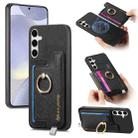 For Samsung Galaxy S24+ 5G Retro Cross Leather Ring Horizontal Insert Card Bag MagSafe Phone Case(Black) - 1