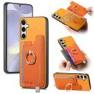 For Samsung Galaxy S24+ 5G Retro Cross Leather Ring Horizontal Insert Card Bag MagSafe Phone Case(Yellow) - 1