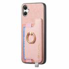 For Samsung Galaxy A05 Retro Cross Leather Ring Horizontal Insert Card Bag MagSafe Phone Case(Pink) - 2