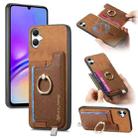 For Samsung Galaxy A05 Retro Cross Leather Ring Horizontal Insert Card Bag MagSafe Phone Case(Brown) - 1