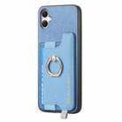 For Samsung Galaxy A05 Retro Cross Leather Ring Horizontal Insert Card Bag MagSafe Phone Case(Blue) - 2