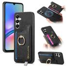For Samsung Galaxy A05s Retro Cross Leather Ring Horizontal Insert Card Bag MagSafe Phone Case(Black) - 1