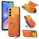 For Samsung Galaxy A05s Retro Cross Leather Ring Horizontal Insert Card Bag MagSafe Phone Case(Yellow) - 1