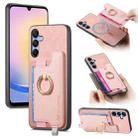 For Samsung Galaxy A25 Retro Cross Leather Ring Horizontal Insert Card Bag MagSafe Phone Case(Pink) - 1