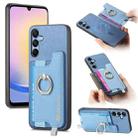 For Samsung Galaxy A25 Retro Cross Leather Ring Horizontal Insert Card Bag MagSafe Phone Case(Blue) - 1