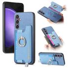 For Samsung Galaxy S23 FE 5G Retro Cross Leather Ring Horizontal Insert Card Bag MagSafe Phone Case(Blue) - 1