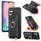 For Samsung Galaxy A24 5G Retro Cross Leather Ring Horizontal Insert Card Bag MagSafe Phone Case(Black) - 1