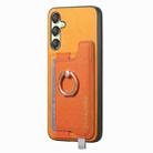For Samsung Galaxy A24 5G Retro Cross Leather Ring Horizontal Insert Card Bag MagSafe Phone Case(Yellow) - 2