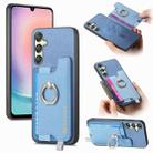 For Samsung Galaxy A24 5G Retro Cross Leather Ring Horizontal Insert Card Bag MagSafe Phone Case(Blue) - 1