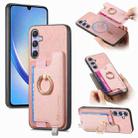 For Samsung Galaxy A34 5G Retro Cross Leather Ring Horizontal Insert Card Bag MagSafe Phone Case(Pink) - 1