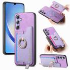 For Samsung Galaxy A34 5G Retro Cross Leather Ring Horizontal Insert Card Bag MagSafe Phone Case(Purple) - 1