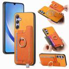 For Samsung Galaxy A34 5G Retro Cross Leather Ring Horizontal Insert Card Bag MagSafe Phone Case(Yellow) - 1