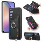 For Samsung Galaxy A54 5G Retro Cross Leather Ring Horizontal Insert Card Bag MagSafe Phone Case(Black) - 1