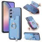 For Samsung Galaxy A54 5G Retro Cross Leather Ring Horizontal Insert Card Bag MagSafe Phone Case(Blue) - 1