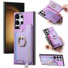For Samsung Galaxy S23 Ultra 5G Retro Cross Leather Ring Horizontal Insert Card Bag MagSafe Phone Case(Purple) - 1