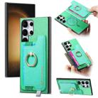 For Samsung Galaxy S23 Ultra 5G Retro Cross Leather Ring Horizontal Insert Card Bag MagSafe Phone Case(Green) - 1