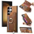 For Samsung Galaxy S23 Ultra 5G Retro Magsafe Cross Leather Ring Holder Card Bag Phone Case(Brown) - 1