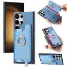 For Samsung Galaxy S23 Ultra 5G Retro Cross Leather Ring Horizontal Insert Card Bag MagSafe Phone Case(Blue) - 1