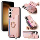 For Samsung Galaxy S23+ 5G Retro Cross Leather Ring Horizontal Insert Card Bag MagSafe Phone Case(Pink) - 1