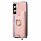 For Samsung Galaxy S23+ 5G Retro Cross Leather Ring Horizontal Insert Card Bag MagSafe Phone Case(Pink) - 2