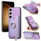 For Samsung Galaxy S23+ 5G Retro Cross Leather Ring Horizontal Insert Card Bag MagSafe Phone Case(Purple) - 1