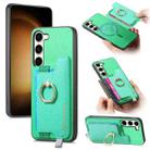 For Samsung Galaxy S23+ 5G Retro Cross Leather Ring Horizontal Insert Card Bag MagSafe Phone Case(Green) - 1