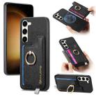 For Samsung Galaxy S23+ 5G Retro Cross Leather Ring Horizontal Insert Card Bag MagSafe Phone Case(Black) - 1