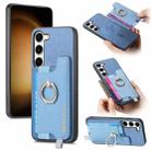 For Samsung Galaxy S23+ 5G Retro Cross Leather Ring Horizontal Insert Card Bag MagSafe Phone Case(Blue) - 1