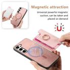 For Samsung Galaxy S23 5G Retro Cross Leather Ring Horizontal Insert Card Bag MagSafe Phone Case(Pink) - 3